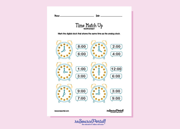 Time Telling - - Time Match Up – Resource Portal Shop